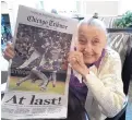  ?? COURTESY OF THE STROBEL FAMILY VIA AP ?? In this Nov. 4 photo, Cubs fan Helen Weithman celebrates after the team won the World Series. She died on Nov. 29.
