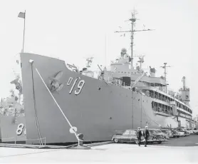  ?? U.S. NAVY ?? USS Yosemite (AD-19) moored in her homeport berth at Pier One, Naval Station Newport, in the mid-1960s. The ship was based in Melville or Newport from 1946 to 1969.