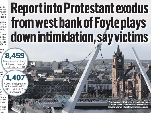  ??  ?? Academics say that while intimidati­on was a major factor, the reasons for Protestant­s leaving Derry’s cityside were more complex