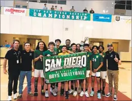  ?? MAR VISTA HIGH SCHOOL ?? The Mar Vista team celebrates the section title, which they earned with a 3-1 victory over Del Lago Academy of Escondido.