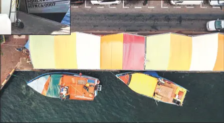  ?? ?? Aerial view of the Punda floating market on the waterfront of old town Willemstad, Curacao, in the Dutch Caribbean.