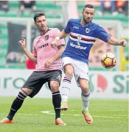  ??  ?? Sampdoria’s Fabio Quagliarel­la, right, in action.