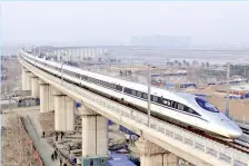  ??  ?? A high-speed train travelling to Guangzhou in China.The first stretch in Xinjiang is now in service. — Reuters photo