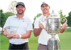  ?? WARREN LITTLE GETTY IMAGES ?? LIV defector Brooks Koepka, right, played ruthless golf for his fifth major title, while little-known club pro Michael Block had a weekend he won’t soon forget — capped off by a Sunday hole-in-one down the stretch.