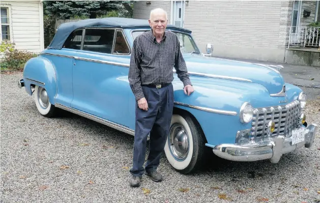  ?? Photos: Alyn Edwards/ Edmonton Journal ?? Bill Barlow poses with the sky-blue 1948 Dodge Custom convertibl­e he bought in 1982. He owned a virtually identical one as a young man in the early 1950s.