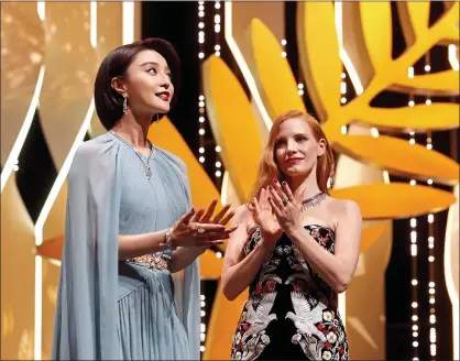  ??  ?? Rocking up: actress Fan Bingbing, left, with Jessica Chastain at the Cannes Film Festival in France