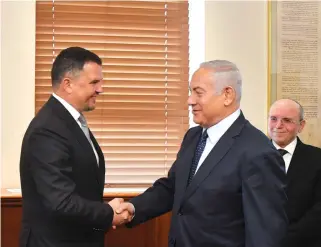  ?? (Kobi Gideon/GPO) ?? PRIME MINISTER Benjamin Netanyahu meets Deputy Prime Minister of Russia Maxim Akimov in Jerusalem yesterday.