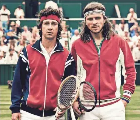  ?? JULIE VRABELOVA/NEON ?? Shia LaBeouf and Sverrir Gudnason star as the tennis icons leading up to their 1980 Wimbledon face-off in “Borg vs McEnroe.”