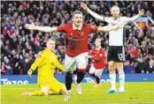  ?? JON SUPER AP ?? Manchester United’s Marcel Sabitzer celebrates after scoring his side’s second goal against Fulham.