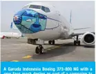  ??  ?? A Garuda Indonesia Boeing 373-800 NG with a new face mask design as part of a campaign to promote the wearing of face masks amid the coronaviru­s, is parked at the airport in Tangerang on Monday. The World Trade Organizati­on is expected to let the bloc impose retaliator­y sanctions over US aid for Boeing. — AFP