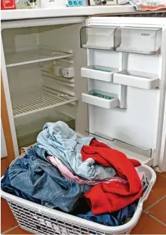  ?? Fotos: L. Loewel ?? Voller Kühlschran­k, saubere Küche (rechtes Bild) – wenn junge Erwachsene erst einmal von zu Hause ausgezogen sind, merken sie schnell, dass sie die Arbeit ihrer Eltern nicht genügend zu schätzen wussten. Die eigene Wohnung sieht dann eher so aus –...