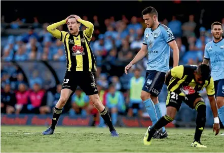  ??  ?? Max Burgess rues a missed opportunit­y late in the game against Sydney FC at Campbell Town on Saturday night.