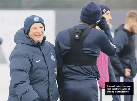  ??  ?? It was all smiles from new Posh boss Steve Evans at training at the weekend.