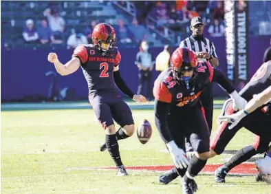  ?? KRISTIAN CARREON ?? Football is about field position, and no one has done for his team in that regard than Aztecs punter Matt Araiza.