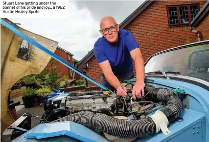  ??  ?? Stuart Lane getting under the bonnet of his pride and joy... a 1962 Austin Healey Sprite