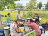  ?? ?? Popular Northwest Arkansas entertaine­r Papa Rap leads a drum circle at a CB to You event.