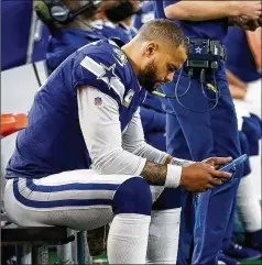  ?? TOM FOX / DALLAS MORNING NEWS / TNS ?? Cowboys quarterbac­k Dak Prescott, who has started every game during his four-year career in Dallas, wasn’t able to reach agreement on a long-term deal before Wednesday’s deadline and will play this season on the $31.4 million franchise tag.