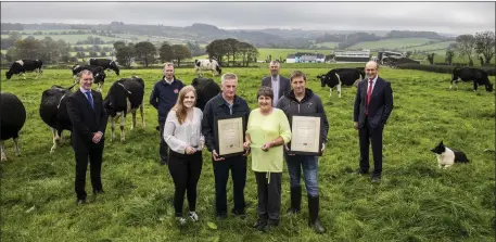  ??  ?? Pictured at their farm in Newcestown, Bandon, are the 2019 Dairygold Milk Quality Award Winners Cathy, Denis, Nora and Michael Lordan with Dairygold Chairman John O’Gorman, Ger Hennessy Dairygold Milk Advisor, Richard Hinchion, Dairygold Board Member and Dairygold CEO Jim Woulfe.