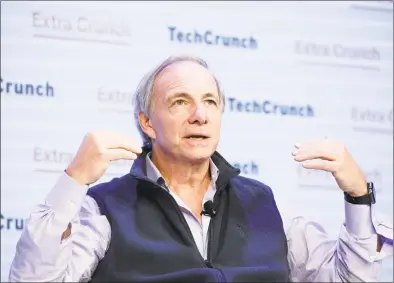  ?? KimberlyWh­ite / Getty Images for TechCrunch ?? Bridgewate­r Associates Founder and CoChairman/ CoCIO Ray Dalio speaks onstage during TechCrunch Disrupt San Francisco 2019 at Moscone Convention Center on Oct. 2 in San Francisco, Calif.