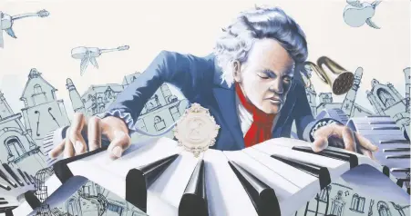  ?? ANDREAS RENTZ/ GETTY IMAGES ?? A mural on a house in Germany shows the famously deaf German pianist and composer Ludwig van Beethoven.