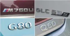  ??  ?? Clockwise from top left, the BMW M760Li xDrive, the Mercedes-Benz AMG GLC 63 S, the Infiniti Q60, and the Genesis G80.