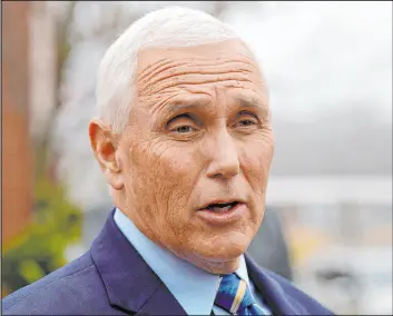  ?? Meg Kinnard The Associated Press ?? Former Vice President Mike Pence speaks Dec. 6 with reporters at Garden Sanctuary Church of God in Rock Hill, S.C. Pence might seek the GOP presidenti­al nomination.