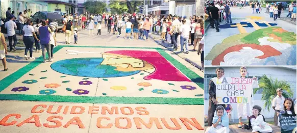  ?? FOTOS: YOSEPH AMAYA ?? BELLEZA. En un verdadero atractivo se convirtió la 8 avenida del barrio Barandilla­s. Mensajes propios de la Semana Santa fueron plasmados.