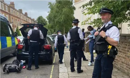  ??  ?? Police in London search the car of British sprinter Bianca Williams on July 4, in an incident that sparked claims of biased racial profiling. Photograph: Bianca Williams/Reuters