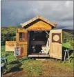  ??  ?? Kat Robertson's mobile art hut will be camped in Ardfern in fellow artist Lizzie Rose's garden during the Argyll Artmap weekends.