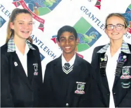  ??  ?? Proud to have been selected for the KZN Coastals teams are Kelly Braithwait­e (U14B), Mas’ud Cassim (U14C) and Tasmin Anderson (U18B team)