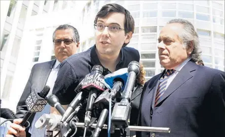  ?? Justin Lane European Photopress Agency ?? MARTIN SHKRELI, speaking after the verdict, was convicted of making fraudulent misreprese­ntations regarding hedge funds he ran.