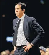  ?? ELSA/GETTY IMAGES ?? Heat coach Erik Spoelstra says he needed to change lineups quickly on Wednesday in Brooklyn.