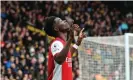  ?? Wilson/Offside/Getty Images ?? Bukayo Saka points to the skies after making it 2-1 to Arsenal. Photograph: Charlotte