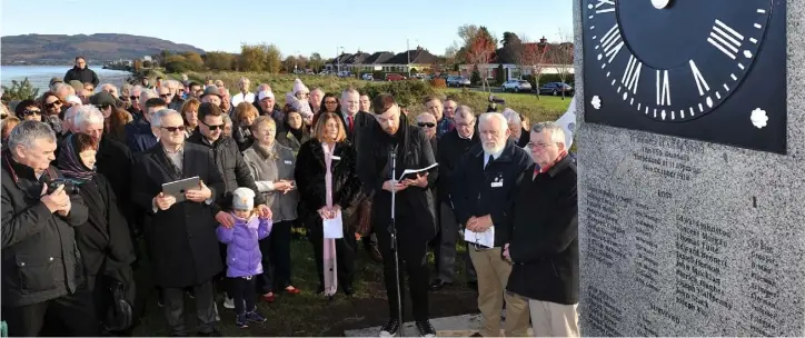  ??  ?? Part of the large attendance at the unveiling ceremony of a memorial to the TSS Dundalk on the Navvy Bank. Pictures: Ken Finegan