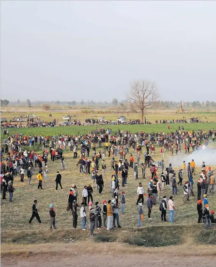  ?? Picture: REUTERS ?? Police fires tear gas towards farmers during a protest, as farmers march towards New Delhi to press for better crop prices promised to them in 2021, at Shambhu barrier, a border crossing between Punjab and Haryana states, India, February 21, 2024.