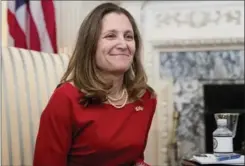  ?? ANDREW HARNIK, THE ASSOCIATED PRESS ?? Canadian Foreign Affairs Minister Chrystia Freeland met with Secretary of State Rex Tillerson at the State Department in Washington on Wednesday.