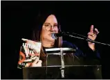  ?? ?? Photo by Matthew Liebenberg/Prairie Post Award-winning author Lisa Bird-Wilson speaks about her novel Probably Ruby at Write Out Loud, Oct. 19.