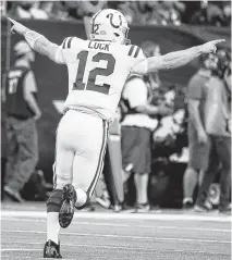  ?? Karen Warren / Staff photograph­er ?? Luck has fond memories attending Texans games as a kid and playing in a high school game at NRG Stadium. Beating the Texans adds to that list. “Fun to win, certainly,” he said.