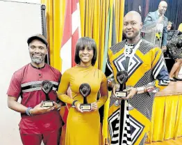  ?? CONTRIBUTE­D ?? Pastor Eddie Jjumba, Pastor Judith James, and Dr. Andrew B. Campbell honoured for their work at the 24th annual Boonoonoon­os Brunch organized by the Jamaican Canadian Associatio­n on February 11, at the Jamaican Canadian Community Centre in Toronto.