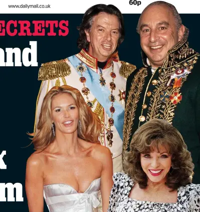  ??  ?? Tycoons Richard Caring and Philip Green (top), Elle Macpherson and Joan Collins