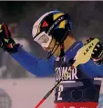  ?? AP ?? Alberto Tomba tra Luca Aerni, Marcel Hirscher ed Henrik Kristoffes­en. A destra, Manfred Moelgg