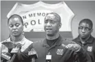  ??  ?? The Memphis City Council voted to reject the pay raises proposed by the Memphis Police Associatio­n, whose president, Michael Williams, is shown here at an unrelated news conference. MARK WEBER/THE COMMERCIAL APPEAL