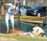  ?? BARRY TAGLIEBER - FOR DIGITAL FIRST MEDIA ?? Spring-Ford’s Sam Barletta slides into third base after stealing the bag during the Rams’ victory over Methacton on Wednesday.