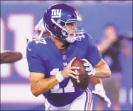  ?? Icon Sportswire via Getty Images ?? Giants quarterbac­k Kyle Lauletta during a preseason game against the Patriots on Aug. 30.