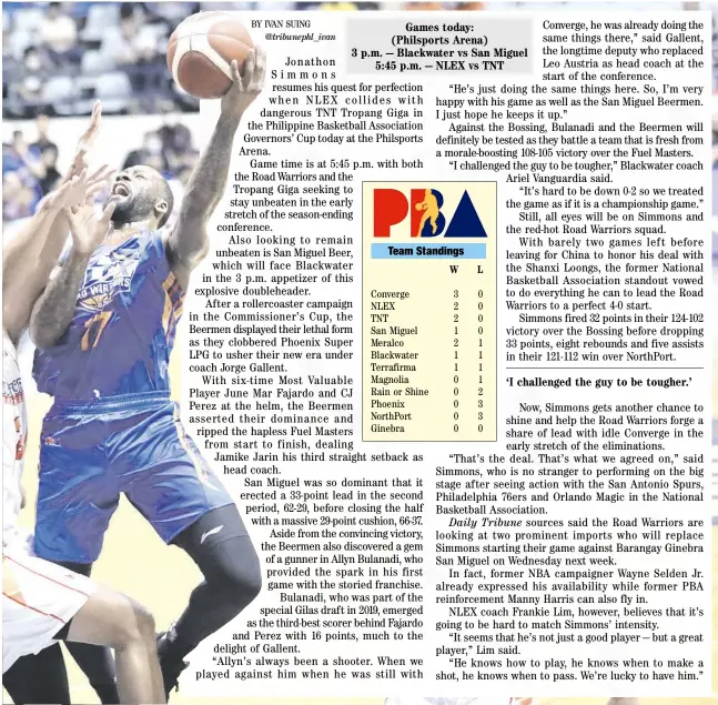  ?? PHOTOGRAPH COURTESY OF PBA ?? JONATHON Simmons wants to deliver electrifyi­ng plays and lead NLEX to a perfect start before embarking on another stint in China.