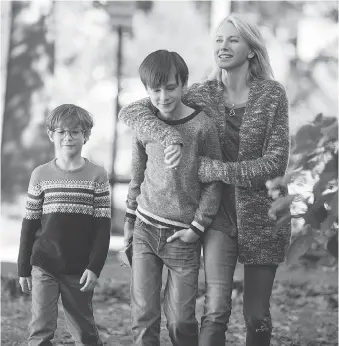  ?? FOCUS FEATURES ?? Jacob Tremblay, left, Jaeden Lieberher and Naomi Watts star in The Book of Henry.