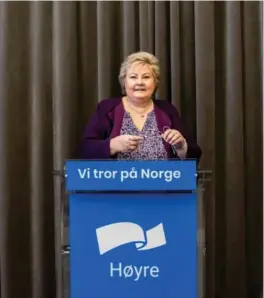  ?? Foto: Stein J. Bjørge ?? ↑ Høyre-leder Erna Solberg talte på partiets sentralsty­remøte søndag.