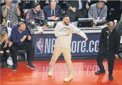  ?? RENE JOHNSTON/TORONTO STAR ?? Raptors ambassador Drake’s courtside behaviour during Tuesday’s game against Cleveland has provoked head-scratching, criticism.