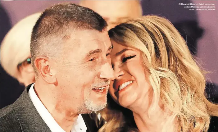  ?? Foto: Dan Materna, MAFRA ?? Šéf hnutí ANO Andrej Babiš slaví s manželkou Monikou volební vítězství.