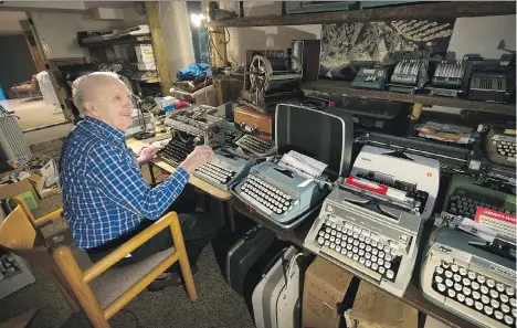  ?? MARK VAN MANEN ?? Art Skill, 84, fixes and refurbishe­s typewriter­s from his garage workshop. His company — Polson’s Office Products — is one of the last places in the Lower Mainland that carries out such work. He says there’s plenty to keep himself and three employees...